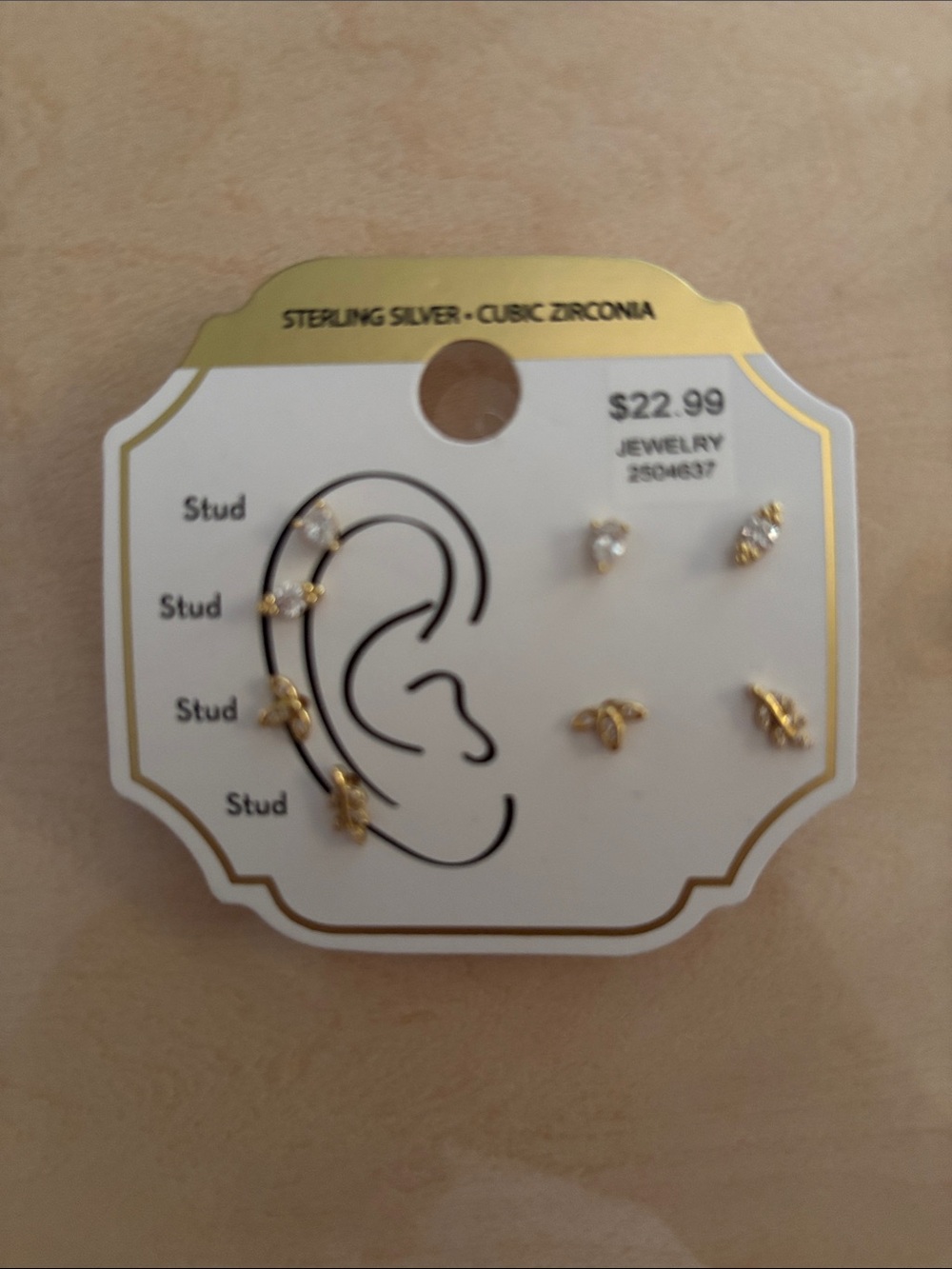 Gold-Tone Sterling Silver Cubic Zirconia Stud Earring Set - Gold